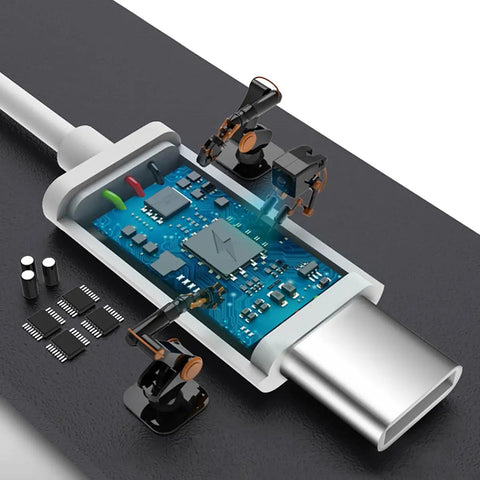 Internal view of Car USB A To USB C Charging Cable For iPhone 17 16 15 Series And iPad showing circuitry and premium shielding