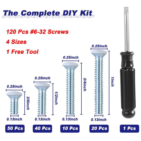 White Wall Plate Screws Kit 120 Pcs for Outlet Covers and Switch Plates 6-32 Screws with Four Sizes and Free Screwdriver