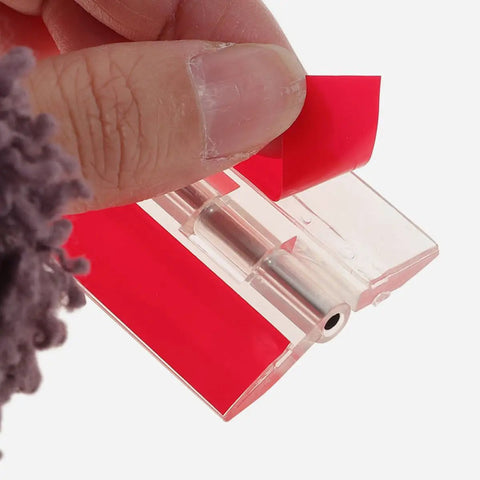 Close-up of 10 Pieces Self Adhesive Clear Acrylic Board Hinges For Cabinets And Small Flush Mounts being peeled for use.