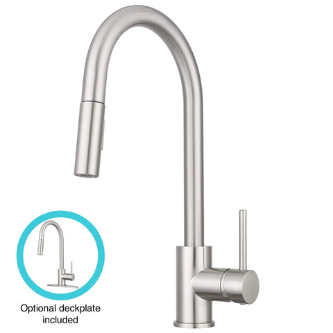 RV Ready Pull Down Kitchen Faucet With One Hand Lever, Detachable Spray Head, And Optional Deck Plate In Brushed Satin Nickel