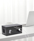 Black cable management box on desk, 2 Pack Foldable Cable Management Boxes For Big Wires, 13.5 X 6 X 5.5 Inches, ABS Safe Plastic