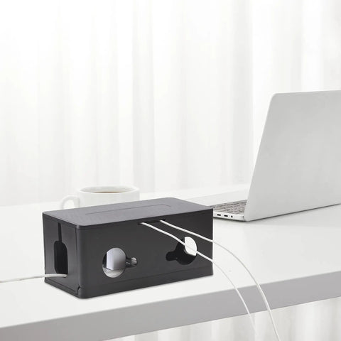Black cable management box on desk, 2 Pack Foldable Cable Management Boxes For Big Wires, 13.5 X 6 X 5.5 Inches, ABS Safe Plastic