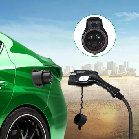 Type 1 To GBT EV Charger Adapter Supports 32 Amp 7 Point 4 Kw For Chinese Electric Vehicles plugged into an electric vehicle.