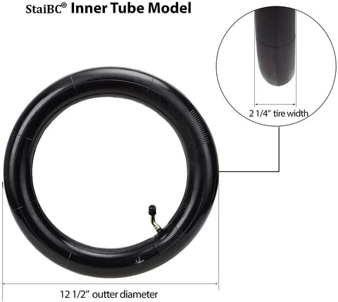 Durable 12.5X2.25 Inner Tube With Angled Valve Stem For Scooters And Dirt Bikes, showing size and thick butyl construction