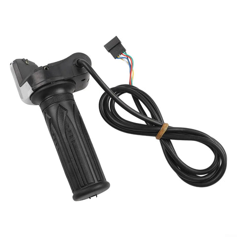 Real-Time Voltage Check E-Bike Throttle Grip With LED Display For 36V Scooters Allows One-Click Start And Smart Battery Monitoring To Dodge Being Stuck On Rides. black ABS rubber throttle grip with 6-pin cable and LED meter for 36V scooter