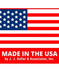 Flag design with text 'MADE IN THE USA' by J. J. Keller; represents American-made quality.