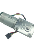 Super High Torque 12 Volt Dc Worm Geared Motor With Encoder Disk For Industrial Automation and Robots That Gets The Job Done Smooth And Reliable, showing silver metallic body and wiring.