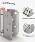 Top Shelf 4 Pack Self Closing Door Hinges With Adjustable Spring Tension No Sweat Setup Slick Brushed Nickel Finish, showing adjustable spring tension mechanism.