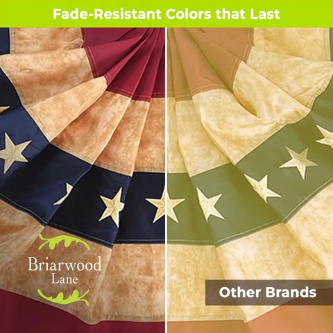 Patriotic Embroidered Bunting Banner 48 By 24 Inches All Weather Polyester With Brass Grommets Fade Resistant Double Stitched Panels