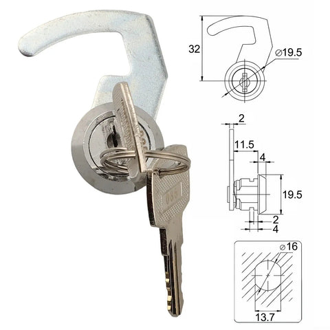 Cash Drawer Cam Lock With Quick Clip And Zinc Alloy Cylinder Two Keys Included Tough Metal Lock With Technical Diagram