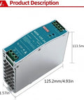 24V DC 5A DIN Rail Power Supply 120W With 100-240VAC Input, Switch Mode Converter For Industrial Control Panels, dimensions shown