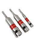 Set of three precision hex sockets with red markings, designed for versatile applications and durable steel material.