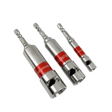 Set of three precision hex sockets with red markings, designed for versatile applications and durable steel material.