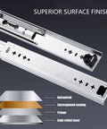 Locking Telescopic Drawer Runners With Full Extension For Cabinets And Cupboards Heavy Duty Metal Slides cross-section view.