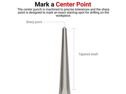 Precision 5 Piece Center Punch Set Marks Drill Spots Dead On Individually Heat Treated Tough Steel tapered shaft with sharp point for drilling.