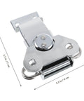 Spring Loaded Stainless Steel Butterfly Latches For Wooden Boxes Decorative Draw Latches With Silver Finish Heavy Duty Quick Release Clasps For Office And Shop Use Three Piece Set, close-up view with measurements visible