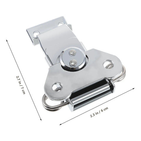 Spring Loaded Stainless Steel Butterfly Latches For Wooden Boxes Decorative Draw Latches With Silver Finish Heavy Duty Quick Release Clasps For Office And Shop Use Three Piece Set, close-up view with measurements visible
