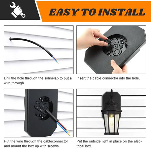 Hassle Free Install Vinyl Siding Light Mount Block With Built In Electrical Box Outdoor Side Mount Kit For One Half Inch Lap Double And Four Inch Siding Black installed on black siding with outdoor light
