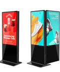 Dead Simple 55 Inch Double Sided Digital Signage Display With Smooth Roll Mobile Cart Android 11 Unit featuring vibrant product ads.