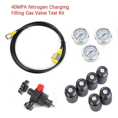 Pro Grade Hydraulic Nitrogen Accumulator Charging Kit For Pressure Testing, 400 Bar 6000 PSI Inflatable Tool With Gas Valve Hose Assembly, Case And 7 Interchangeable Adapters UNF BSP M14 Fits Most Accumulators