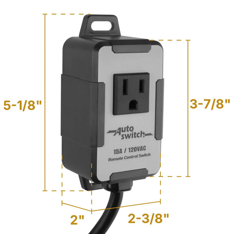 Wireless Remote Control Dust Collector Starter Outlet Switch 120 Volt Battery Included Lets You Start And Stop Your Dust Collector From Anywhere In The Shop PTA09 with dimensions