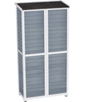 Backyard Outdoor Storage Cabinet Made From Wood And Metal Garden Shed With Weatherproof Roof And Lockable Doors 66 Inch Wide