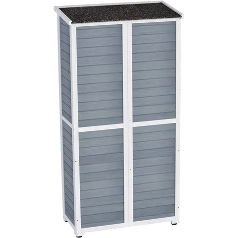Backyard Outdoor Storage Cabinet Made From Wood And Metal Garden Shed With Weatherproof Roof And Lockable Doors 66 Inch Wide
