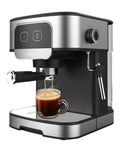 Top Tier Espresso Coffee Maker With Integrated Milk Frother And Steam Wand crafting espresso in a glass cup.