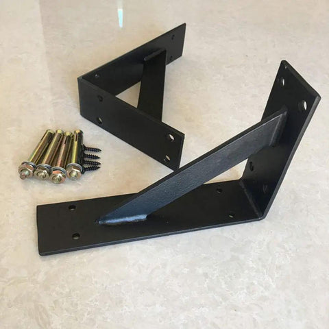 Heavy Duty Wall Mounted Shelf Brackets With Bullet Proof Triangular Steel Frame For Countertops And Floating Shelves Rust Resistant Matte Black Finish Hella Sturdy 800 Pound Load Rating Pair with screws.