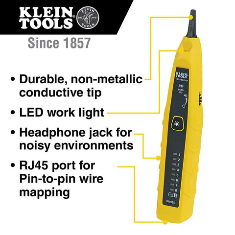 Wire Tracer Tone Generator And Probe Kit For Ethernet Telephone Coax Video And Data Cables RJ45 RJ11 RJ12, yellow probe