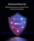 Shield with WPA3 icon on dark background, WiFi 7 PCIe Card For Desktop PC With Bluetooth 5.4, Beast Mode Tri Band Wireless Adapter