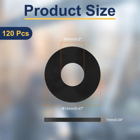 Heavy Duty M5 Nylon Flat Washers Set 120 Pieces, 5mm ID, 12mm OD, 1mm Thick For Fasteners, Gaskets, Spacers, Sealing And DIY Projects
