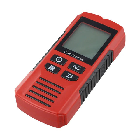 7-in-1 for stud Finder Wall Scanner LCD Display Deep Scan 7-in-1 in red with buttons and LCD screen, showing side view.