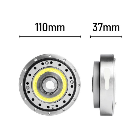 Front and side views of SHF 25 I High Precision Strain Wave Gear Reducer For Automation Robots And Medical Stepper Motors, 110mm x 37mm.