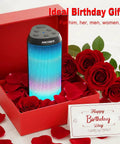20W Portable Bluetooth Speaker With Crankin Loud Stereo Sound, 8 LED Light Modes in a red gift box with roses