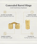 Gold Finish Concealed Barrel Hinge for Woodworking Stealthy Inset Mount Hidden Cabinet Hinge For Flip Top Boxes And Furniture Doors