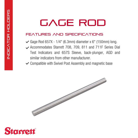 Gage Rod For Dial Test Indicators, Precision One Quarter Inch Diameter By Six Inch Length, Universal Fit For 708 709 811 711F Series And 657S Sleeve, Works With Back Plunger And Miniature Dial Indicators on white background