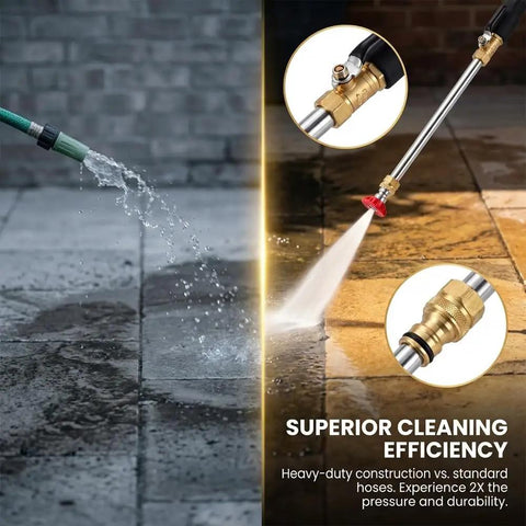 Power Washer Nozzle For Garden Hose With 3 Spray Tips And Quick Connect Brass Wand High Pressure Attachment In Use On Patio