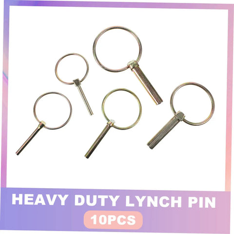 Beefy Heavy Duty Lynch Pin Fastener Set For Trailers Trucks And Mowers 10 Piece Spring Loaded Locking Pins with steel construction
