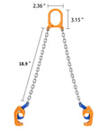 Heavy Duty 55 Gallon Drum Lift Chain Hoist For Steel And Plastic Drums with orange hooks and silver chain, 18.9" long.