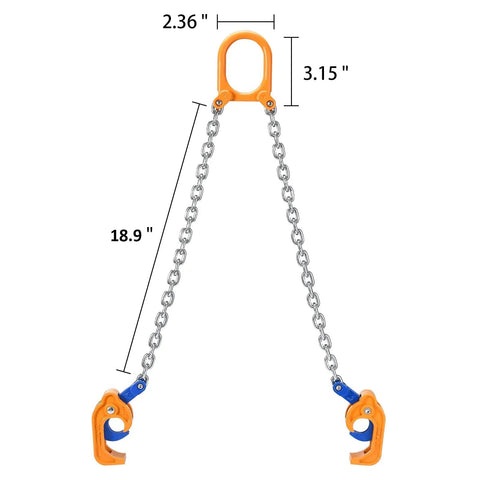 Heavy Duty 55 Gallon Drum Lift Chain Hoist For Steel And Plastic Drums with orange hooks and silver chain, 18.9" long.