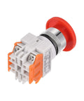 22mm Mounting Latching Emergency Stop Push Button Switch with Red Housing and Yellow Protective Cover, rear view