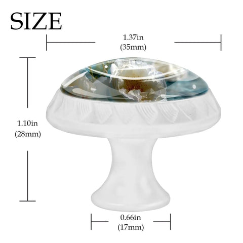 4 Pack Water Floral Cabinet Knobs 1.37 Inch Round White Drawer Pulls with size dimensions and floral design