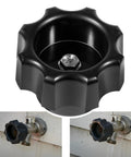 Wall Hydrant Handle Kit For Mansfield 300 400 500 Series Outdoor Faucets With Frost Proof Wheel Grip And Screw Easy Install Replacement Rugged Outdoor Valve Upgrade Ready, black handle with mounting screw shown on outdoor faucet.