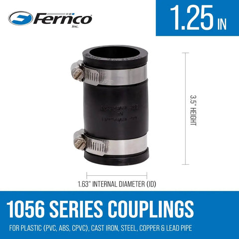 Super Strong Flexible Pvc Pipe Coupling Connects One Quarter Inch Cast Iron To Plastic Plumbing With Leak Proof Chemical Resistant Seal For Long Lasting Home Repairs Comes In Two Pack, 1.25 in coupling