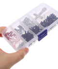 Rc Car Screw Assortment Kit With Iron And Plastic Wrenches, Portable Hardware Fastener Set For Body Clips And Quick Fixes, Durable Tools For Rc Vehicle Maintenance, Includes Compact Storage Box For Indoor And Outdoor Use, clear compartment box with mixed screws and washers
