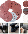 100 Pcs 5 Inch Hook And Loop Sanding Discs in various grits, alumina material, designed for dust-free operation.