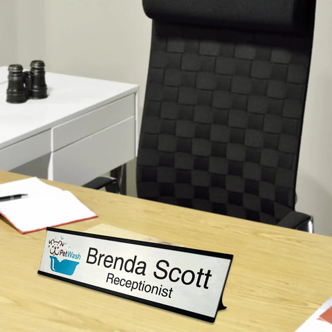Custom Aluminum Name Plates 2x8 For Desk And Wall With Optional Logo And Text Personalization In Silver Finish Office Setup