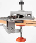 Pro Grade Concealed Door Hinge Jig For Precise Cabinet Door Mounting, 35mm Stainless Steel Locking Hinge Jig in use on wood panel