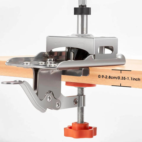 Pro Grade Concealed Door Hinge Jig For Precise Cabinet Door Mounting, 35mm Stainless Steel Locking Hinge Jig in use on wood panel